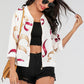 Perfee Printed Zip-Up Three-Quarter Sleeve Bomber Jacket