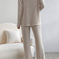 Khaki Slouchy Ribbed Knit V Neck Top & Pants Loungewear Set