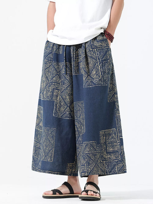 Men's Plus Size Vintage Print Wide Leg Pants