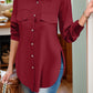 Full Size Side Slit Collared Neck Long Sleeve Shirt