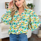 Double Take Full Size Printed Smocked Long Sleeve Blouse