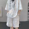 Men's Plus Size Tie-Dye Plaid Patchwork Hoodie and Shorts Set