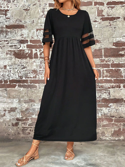 Plus Size Mesh Sleeve Round Neck Dress with Pockets