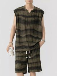 Men's striped tank and matching shorts set, plus size