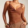 Cowl Neck Tank with Metal Ring Accents