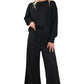 Black Textured Loose Slouchy Long Sleeve Top and Pants Set