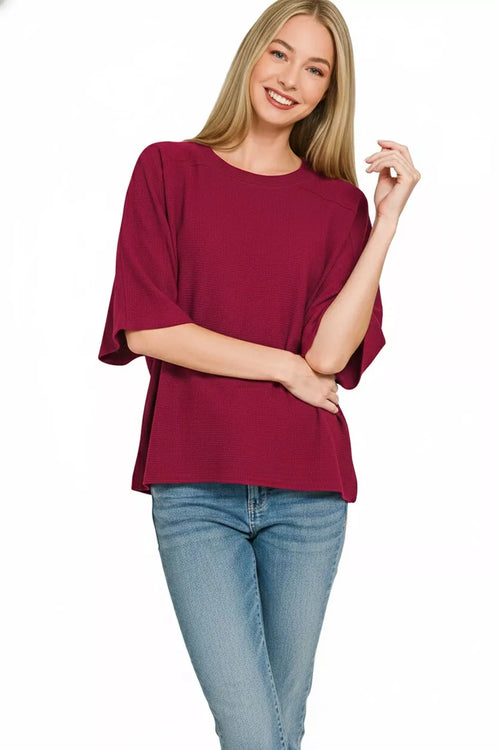 Zenana Double Knit Short Sleeve Top