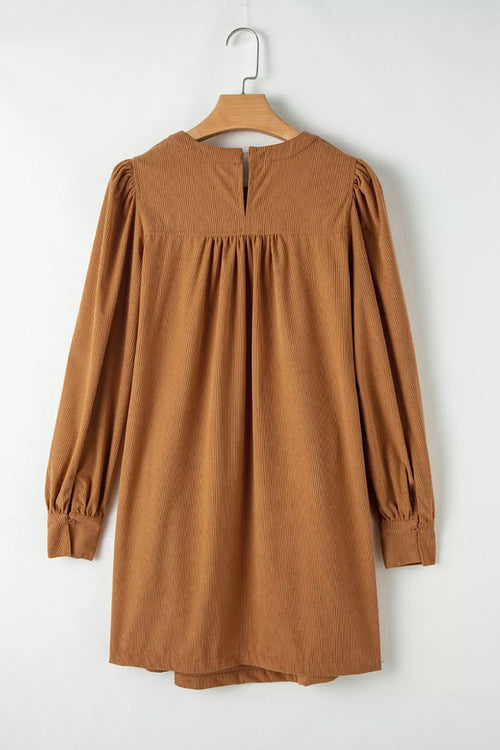 Corduroy Puff Sleeve Mini Dress