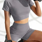 Round Neck Short Sleeve Top and Shorts Active Set