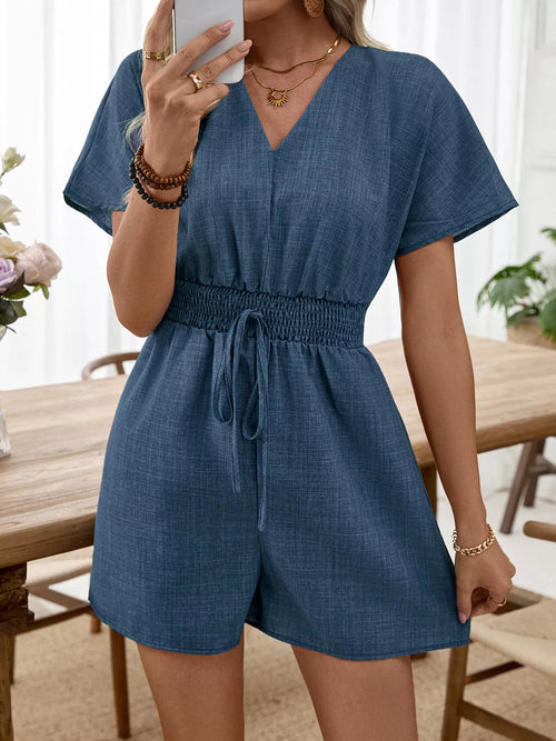 Casual V-Neck Elastic Waist Romper