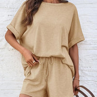 Round Neck T-Shirt and Drawstring Shorts Set