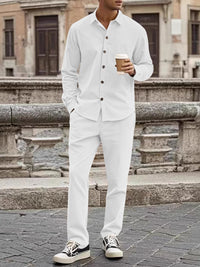 Men's long-sleeve button-up shirt and matching pants set