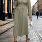 Perfee Smocked Half Button Long Sleeve Dress