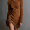Suede Fringe Hem Mini Dress