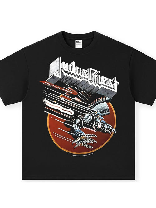 Men's JUDAS PRIEST Graphic Round Neck Oversized T-Shirt