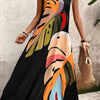 Tropical Leaf Print V-Neck Maxi Cami Dress