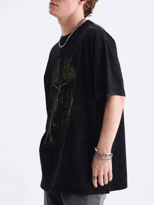 Men's Vintage Graphic Round Neck Oversized T-Shirt