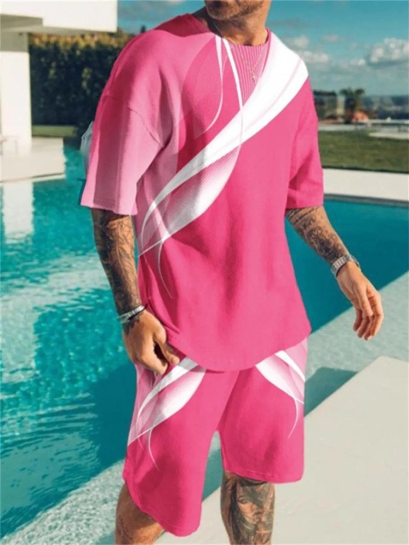 The Vivid Contrast Set – men's contrast short sleeve top and shorts set