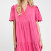 Umgee Linen Tiered Babydoll Dress with Scalloped Sleeves