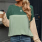 Double Take Contrast Round Neck Long Sleeve T-Shirt