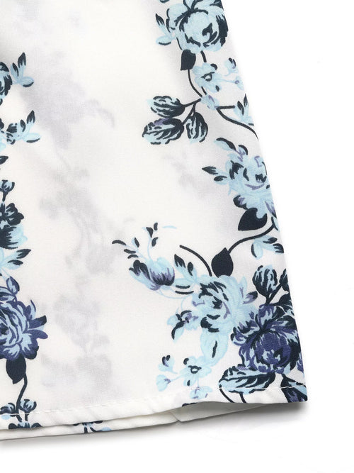 Floral Print Tie Front Wide Leg Pants