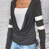 Cowl Neck Long Sleeve Fake Two-Piece T-Shirt