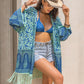 Fringe Printed Open Front Cover-Up