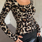 Leopard Scoop Neck Long Sleeve T-Shirt