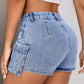 Mid-Rise Waist Denim Shorts with Pockets