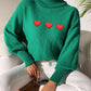 Heart Turtleneck Long Sleeve Sweater