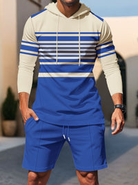 Men's striped hoodie and drawstring shorts set
