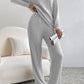 Khaki Slouchy Ribbed Knit V Neck Top & Pants Loungewear Set