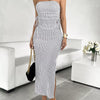 Striped Tube Top and Slit Skirt Set