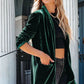 Green Lapel Collar Velvet Blazer with Flap Pockets