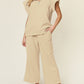 Double Take Texture Ruffle Short Sleeve Top and Drawstring Wide Leg Pants Set