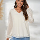 Textured V-Neck Balloon Sleeve Blouse