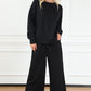 Black Textured Loose Slouchy Long Sleeve Top and Pants Set