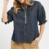 Umgee Chambray Scalloped Trim Button Front Blouse