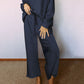 Black Textured Loose Slouchy Long Sleeve Top and Pants Set