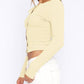 Solid Round Neck Button Up Long Sleeve Top