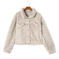 Khaki Solid Color Pocket Plush Fleece Button Up Jacket