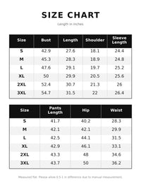 The Easton Lined Zip Jacket size chart