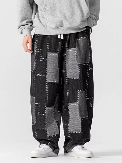 Men's Plus Size Patchwork Wide Leg Jeans