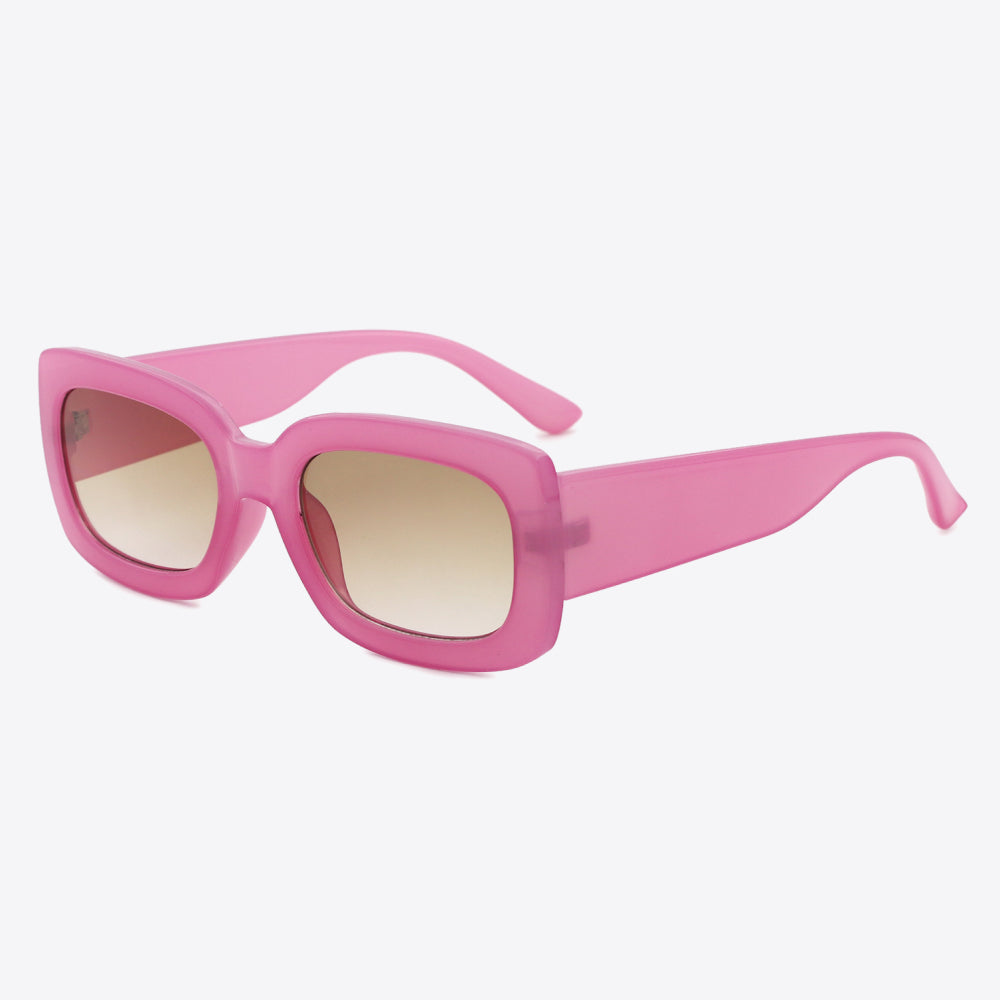 Polycarbonate Frame Rectangle Sunglasses in pink with UV400 protection and polycarbonate frame.