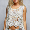 POL Boho Floral Crochet Sweater Vest with Scalloped Edge