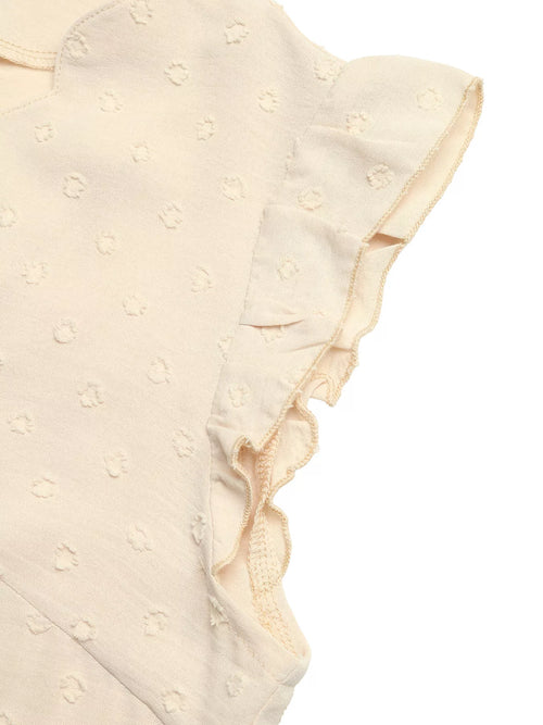 Swiss Dot Ruffled Button-Down Shirt