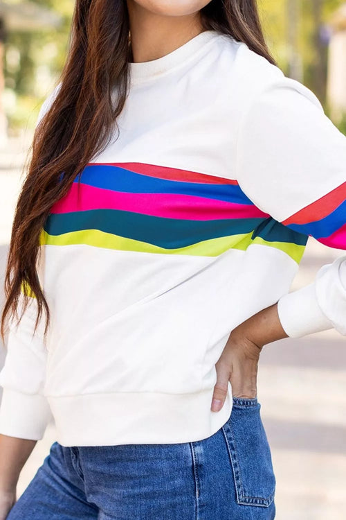 Contrast Striped Round Neck Top