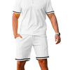 Men's Full Size Contrast Trim Polo and Shorts Set Plus Size