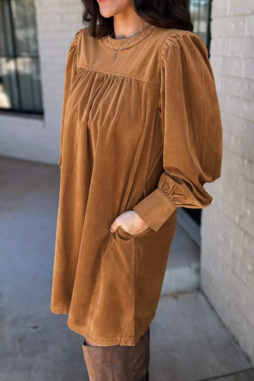 Corduroy Puff Sleeve Mini Dress