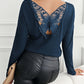 Lace Detail Butterfly Back Round Neck Long Sleeve T-Shirt